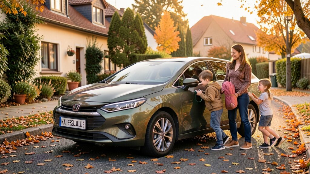 Familienauto in Kaiserslautern mit Mutter und Kindern beim Einsteigen